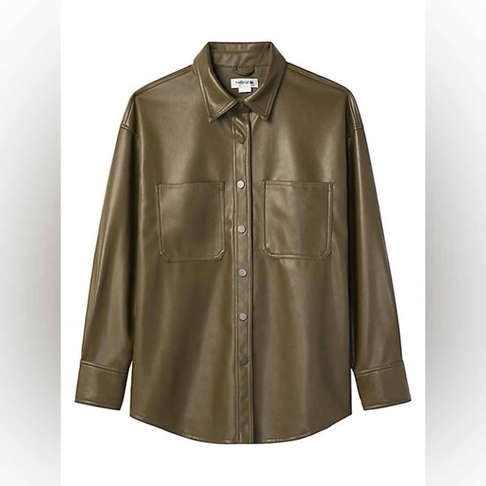 Noize Senna Loose Fit Olive Green Vegan Leather Jacket/Shacket